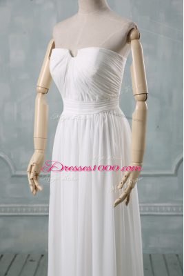 White Empire Chiffon Off The Shoulder Sleeveless Ruching Floor Length Zipper Prom Evening Gown