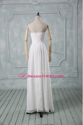 White Empire Chiffon Off The Shoulder Sleeveless Ruching Floor Length Zipper Prom Evening Gown