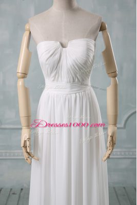 White Empire Chiffon Off The Shoulder Sleeveless Ruching Floor Length Zipper Prom Evening Gown