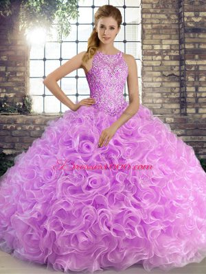 Fabric With Rolling Flowers Sleeveless Floor Length Vestidos de Quinceanera and Beading