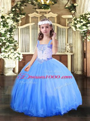 Excellent Floor Length Ball Gowns Sleeveless Baby Blue Little Girl Pageant Gowns Lace Up