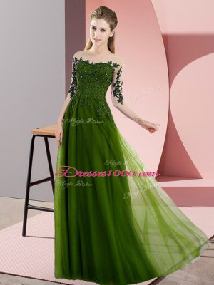 Colorful Bateau Half Sleeves Lace Up Wedding Party Dress Olive Green Chiffon