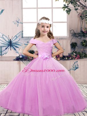New Arrival Sleeveless Lace and Belt Lace Up Pageant Gowns For Girls