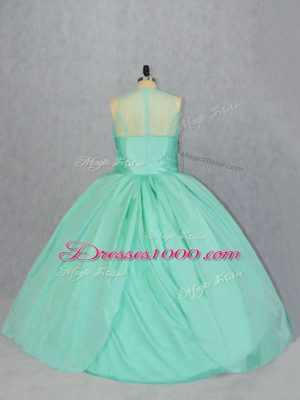 Sexy Apple Green Ball Gowns Scoop Sleeveless Satin Floor Length Zipper Embroidery Vestidos de Quinceanera