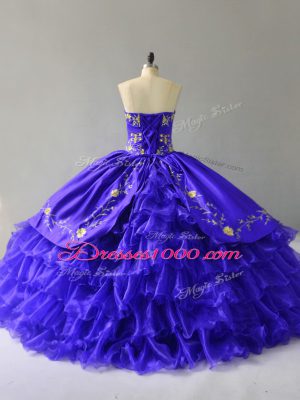 New Arrival Blue Lace Up Sweetheart Embroidery and Ruffled Layers Sweet 16 Dress Organza Sleeveless