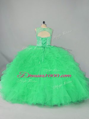 Green Sleeveless Floor Length Beading and Ruffles Lace Up 15th Birthday Dress