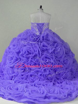 Lavender Sweet 16 Quinceanera Dress Sweet 16 and Quinceanera with Beading Sweetheart Sleeveless Brush Train Lace Up