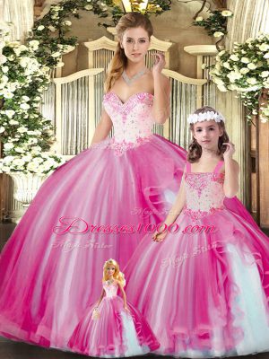 Fuchsia Sleeveless Beading Floor Length 15th Birthday Dress