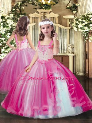 Fuchsia Sleeveless Beading Floor Length 15th Birthday Dress