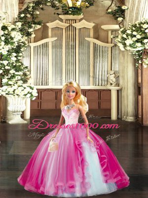 Fuchsia Sleeveless Beading Floor Length 15th Birthday Dress