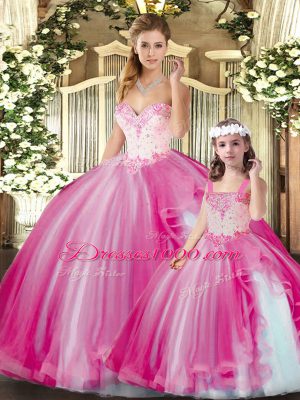 Fuchsia Sleeveless Beading Floor Length 15th Birthday Dress