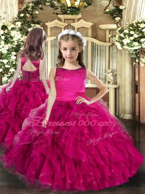 Fuchsia Pageant Dresses Party and Sweet 16 and Wedding Party with Ruffles Scoop Sleeveless Lace Up