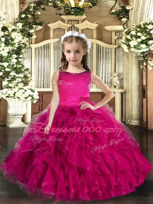 Fuchsia Pageant Dresses Party and Sweet 16 and Wedding Party with Ruffles Scoop Sleeveless Lace Up