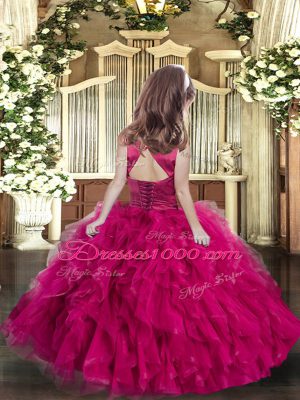 Fuchsia Pageant Dresses Party and Sweet 16 and Wedding Party with Ruffles Scoop Sleeveless Lace Up