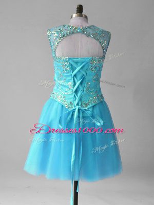 Clearance Mini Length Aqua Blue Custom Made Scoop Sleeveless Lace Up