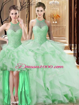 Classical Organza Sleeveless Sweet 16 Quinceanera Dress Brush Train and Beading and Ruffles