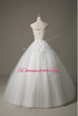 Captivating Sweetheart Sleeveless Tulle Bridal Gown Beading and Lace Lace Up