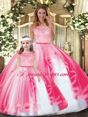 Fantastic Scoop Sleeveless Clasp Handle Sweet 16 Dresses Hot Pink Tulle