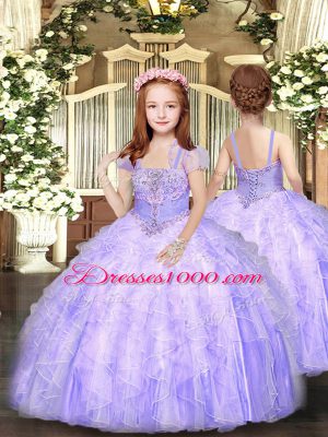 Ball Gowns Evening Gowns Lavender Straps Tulle Sleeveless Floor Length Lace Up