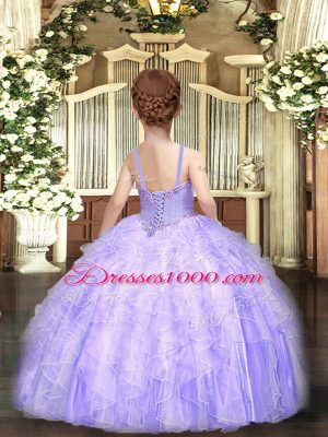 Ball Gowns Evening Gowns Lavender Straps Tulle Sleeveless Floor Length Lace Up