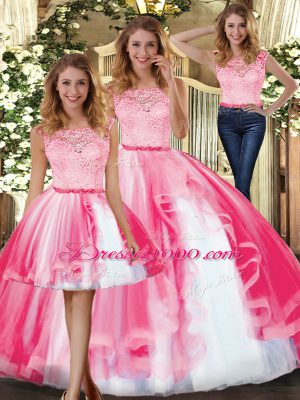 Sleeveless Lace and Ruffles Clasp Handle Quinceanera Gown