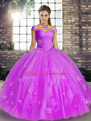 Ball Gowns Vestidos de Quinceanera Lavender Off The Shoulder Tulle Sleeveless Floor Length Lace Up