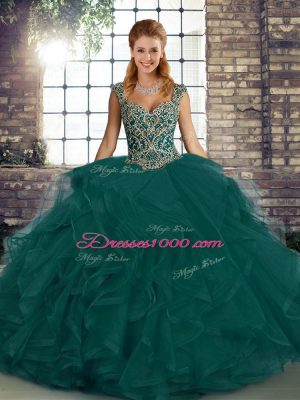 Fancy Sleeveless Lace Up Floor Length Beading and Ruffles Quince Ball Gowns