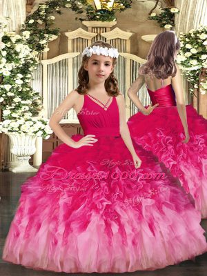 New Arrival Multi-color Tulle Backless V-neck Sleeveless Floor Length Sweet 16 Quinceanera Dress Ruffles