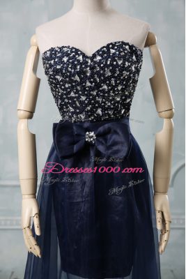 Glorious Navy Blue Prom Dresses Prom and Party with Beading and Bowknot Sweetheart Sleeveless Lace Up