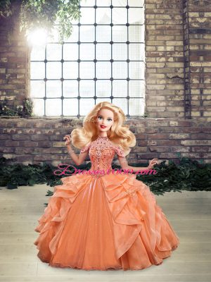 Beauteous Orange Lace Up 15 Quinceanera Dress Beading and Ruffles Sleeveless Floor Length