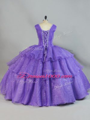 Top Selling Floor Length Lace Up 15 Quinceanera Dress Lavender for Sweet 16 and Quinceanera with Beading and Ruffled Layers