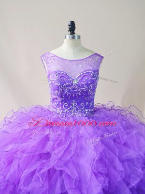 Beading and Ruffles Vestidos de Quinceanera Purple Lace Up Sleeveless Floor Length