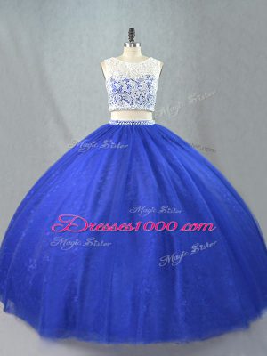 Fantastic Sleeveless Floor Length Lace Zipper Quinceanera Dress with Royal Blue