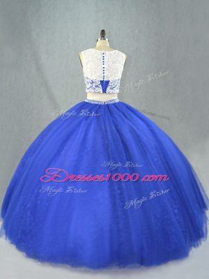 Fantastic Sleeveless Floor Length Lace Zipper Quinceanera Dress with Royal Blue