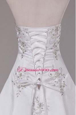 White Wedding Dresses Wedding Party with Beading Strapless Sleeveless Brush Train Lace Up