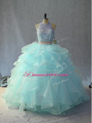 Fashion Scoop Sleeveless Backless Quinceanera Dresses Light Blue
