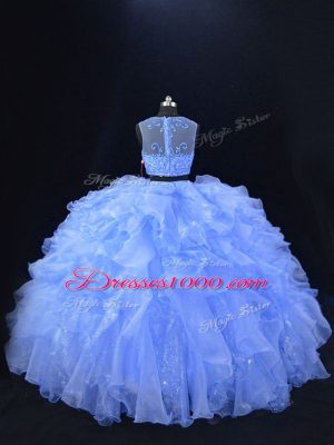 Sumptuous Blue Scoop Zipper Beading and Ruffles Quinceanera Dresses Sleeveless