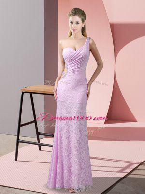 Dazzling Lace One Shoulder Sleeveless Criss Cross Beading and Lace Dress for Prom in Lilac