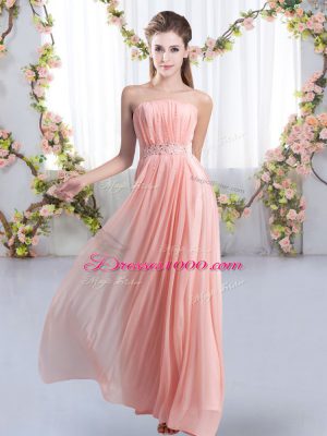 Spectacular Pink Damas Dress Chiffon Sweep Train Sleeveless Beading