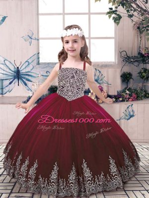 Trendy Tulle Sleeveless Floor Length Little Girls Pageant Gowns and Beading and Embroidery
