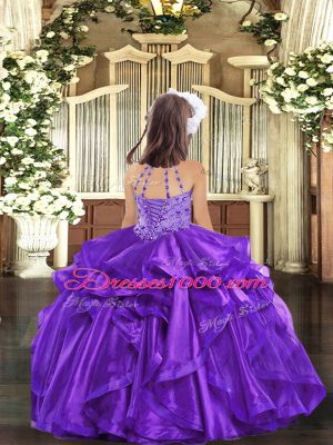 Sleeveless Lace Up Floor Length Beading and Ruffles Little Girls Pageant Dress