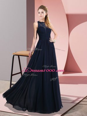 Empire Evening Gowns Navy Blue Scoop Chiffon Sleeveless Floor Length Zipper