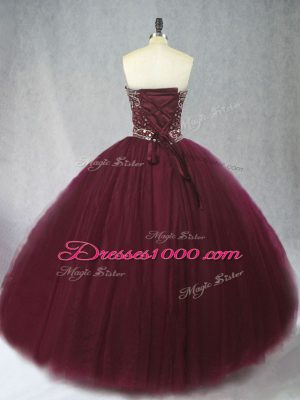 Floor Length Ball Gowns Sleeveless Burgundy Sweet 16 Quinceanera Dress Lace Up