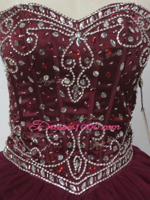 Floor Length Ball Gowns Sleeveless Burgundy Sweet 16 Quinceanera Dress Lace Up