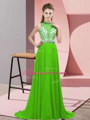 Lovely Backless Prom Party Dress for Prom and Party with Beading Brush Train