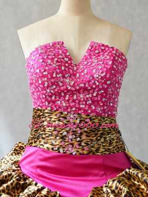 Hot Pink V-neck Neckline Beading and Pick Ups 15th Birthday Dress Sleeveless Lace Up