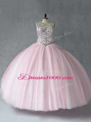 Graceful Floor Length Ball Gowns Sleeveless Baby Pink Sweet 16 Dresses Lace Up