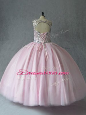 Graceful Floor Length Ball Gowns Sleeveless Baby Pink Sweet 16 Dresses Lace Up