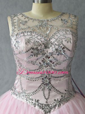 Graceful Floor Length Ball Gowns Sleeveless Baby Pink Sweet 16 Dresses Lace Up