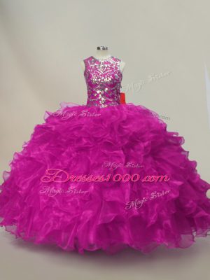 Decent Organza Sleeveless Floor Length Ball Gown Prom Dress and Ruffles and Sequins